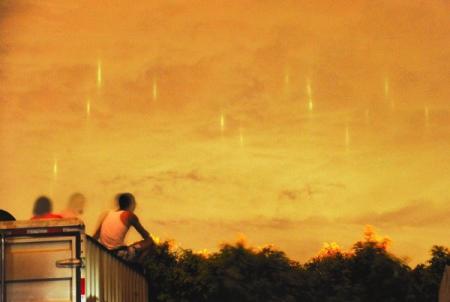 China Sinkholes on Mysterious Beams Of Light Hanging In Night Sky Over Xiamen